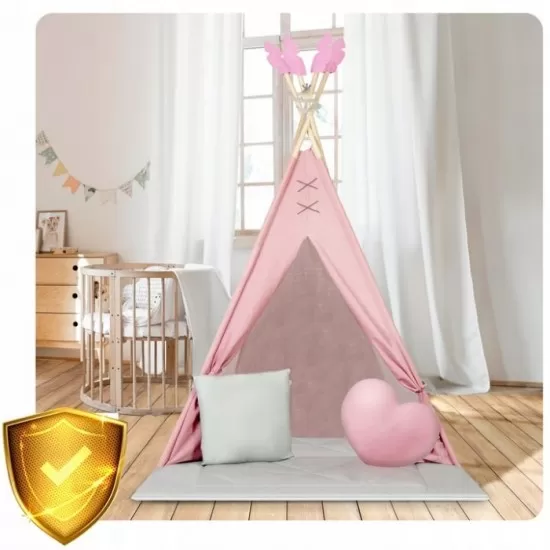 Cort de joaca pentru copii cu ghirlanda si 2 pernite Nukido 116 x 116 x 165 cm - Roz Cort de joaca pentru copii cu ghirlanda si 2 pernite Nukido 116 x 116 x 165 cm - Roz