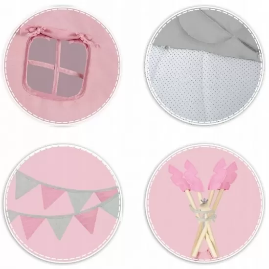 Cort de joaca pentru copii cu ghirlanda si 2 pernite Nukido 116 x 116 x 165 cm - Roz Cort de joaca pentru copii cu ghirlanda si 2 pernite Nukido 116 x 116 x 165 cm - Roz