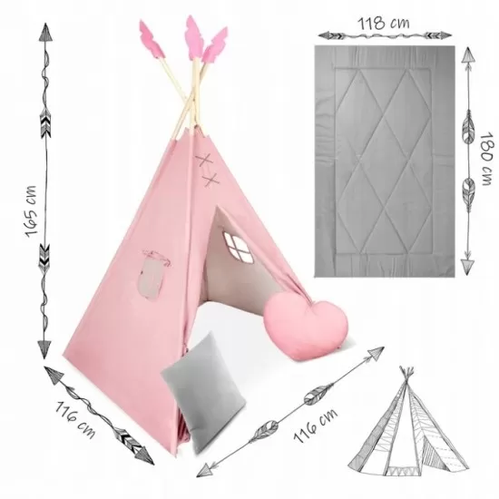 Cort de joaca pentru copii cu ghirlanda si 2 pernite Nukido 116 x 116 x 165 cm - Roz Cort de joaca pentru copii cu ghirlanda si 2 pernite Nukido 116 x 116 x 165 cm - Roz