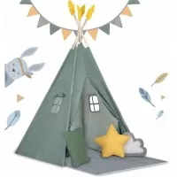 Cort de joaca pentru copii cu ghirlanda si 3 pernite Nukido 116 x 116 x 165 cm - Verde