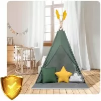 Cort de joaca pentru copii cu ghirlanda si 3 pernite Nukido 116 x 116 x 165 cm - Verde