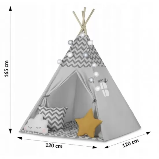 Cort de joaca pentru copii cu ghirlanda si lumini Nukido 120 x 120 x 165 cm - Gri Cort de joaca pentru copii cu ghirlanda si lumini Nukido 120 x 120 x 165 cm - Gri