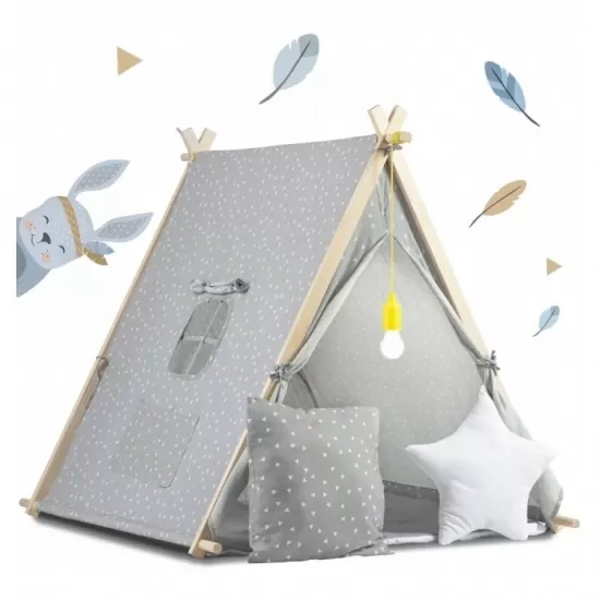 Cort de joaca pentru copii cu lampa si 2 pernite Nukido 107 x 116 x 110 cm - Gri Cort de joaca pentru copii cu lampa si 2 pernite Nukido 107 x 116 x 110 cm - Gri