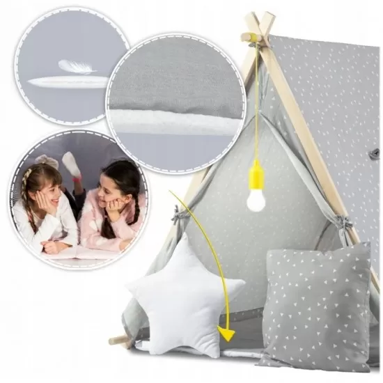 Cort de joaca pentru copii cu lampa si 2 pernite Nukido 107 x 116 x 110 cm - Gri Cort de joaca pentru copii cu lampa si 2 pernite Nukido 107 x 116 x 110 cm - Gri
