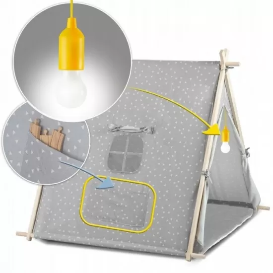 Cort de joaca pentru copii cu lampa si 2 pernite Nukido 107 x 116 x 110 cm - Gri Cort de joaca pentru copii cu lampa si 2 pernite Nukido 107 x 116 x 110 cm - Gri