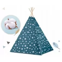 Cort de joaca pentru copii cu lumini si 2 pernite Nukido 120 x 120 x 165 cm - Bleumarin cu stelute 