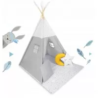 Cort de joaca pentru copii cu salteluta si 3 pernite Nukido 116 x 116 x 165 cm - Gri