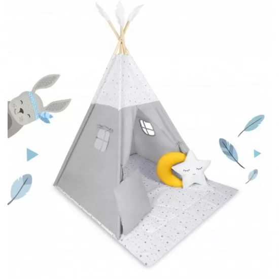 Cort de joaca pentru copii cu salteluta si 3 pernite Nukido 116 x 116 x 165 cm - Gri Cort de joaca pentru copii cu salteluta si 3 pernite Nukido 116 x 116 x 165 cm - Gri