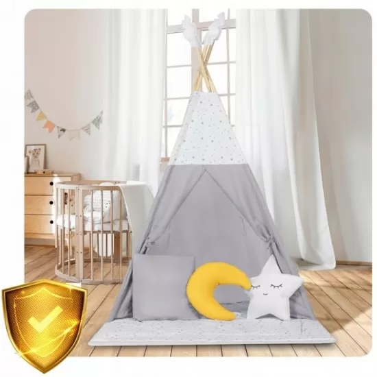 Cort de joaca pentru copii cu salteluta si 3 pernite Nukido 116 x 116 x 165 cm - Gri Cort de joaca pentru copii cu salteluta si 3 pernite Nukido 116 x 116 x 165 cm - Gri