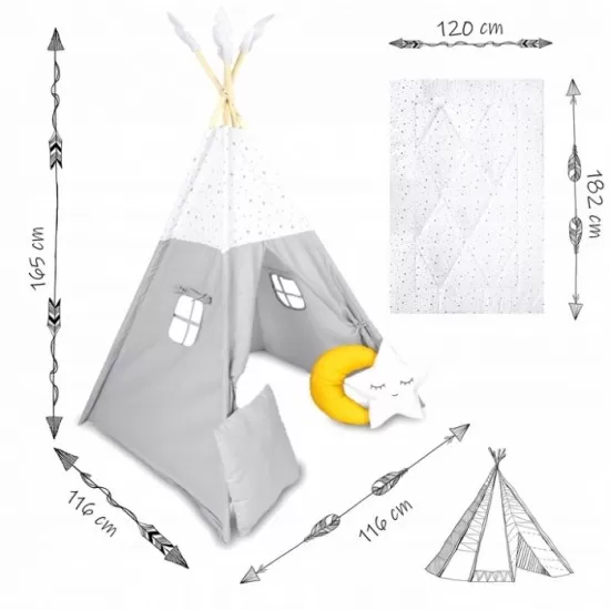Cort de joaca pentru copii cu salteluta si 3 pernite Nukido 116 x 116 x 165 cm - Gri Cort de joaca pentru copii cu salteluta si 3 pernite Nukido 116 x 116 x 165 cm - Gri