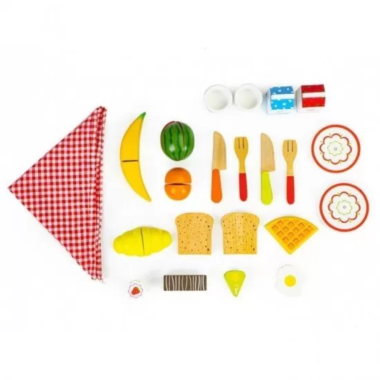 Cosulet din lemn XXL cu accesorii pentru picnic Ecotoys Cosulet din lemn XXL cu accesorii pentru picnic Ecotoys