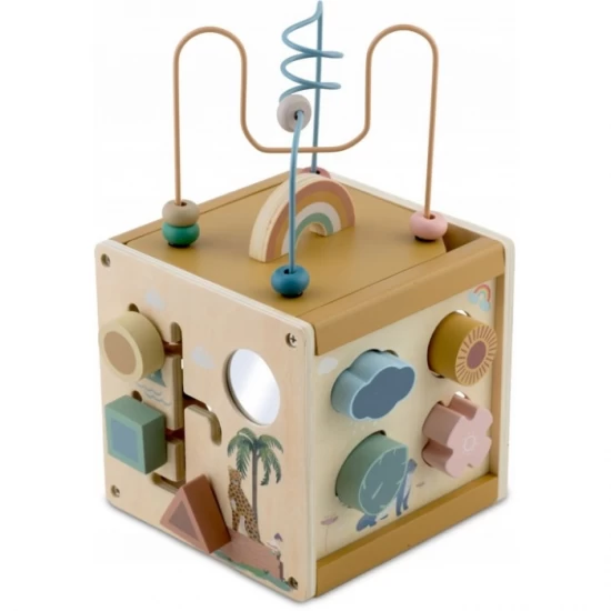 Cub educational din lemn cu diverse activitati, 15.5 x 17 cm, Nukido Cub educational din lemn cu diverse activitati, 15.5 x 17 cm, Nukido