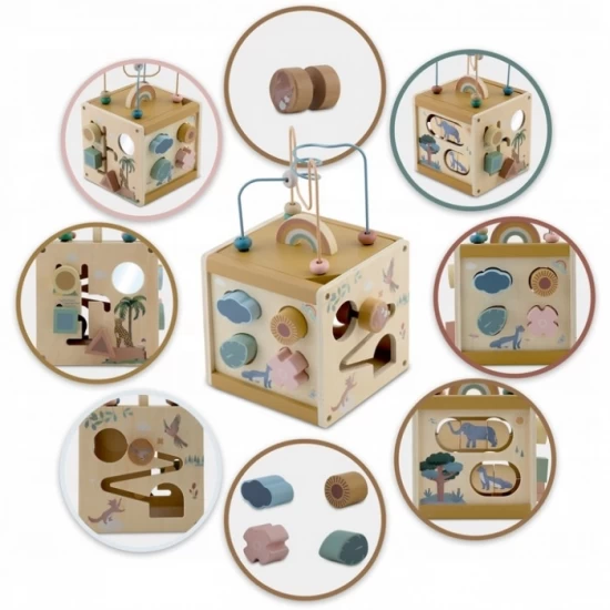 Cub educational din lemn cu diverse activitati, 15.5 x 17 cm, Nukido Cub educational din lemn cu diverse activitati, 15.5 x 17 cm, Nukido