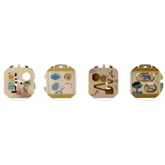 Cub educational din lemn cu diverse activitati, 15.5 x 17 cm, Nukido Cub educational din lemn cu diverse activitati, 15.5 x 17 cm, Nukido