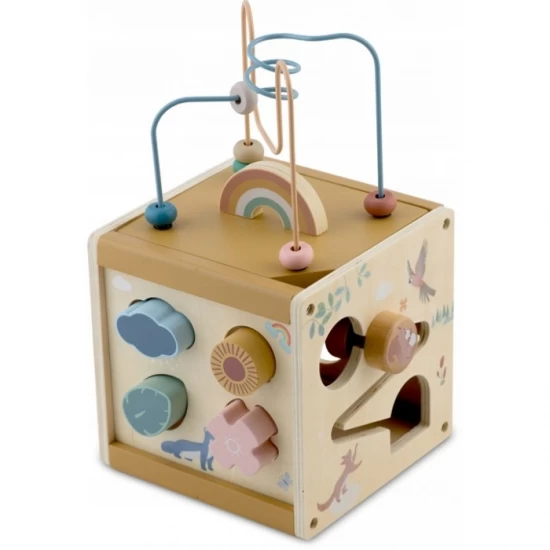 Cub educational din lemn cu diverse activitati, 15.5 x 17 cm, Nukido Cub educational din lemn cu diverse activitati, 15.5 x 17 cm, Nukido