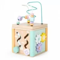 Cub educational din lemn cu labirint si sortator Ecotoys HM015472