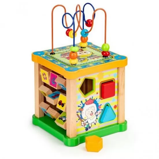 Cub educational din lemn cu tabla Ecotoys HM015473 Cub educational din lemn cu tabla Ecotoys HM015473