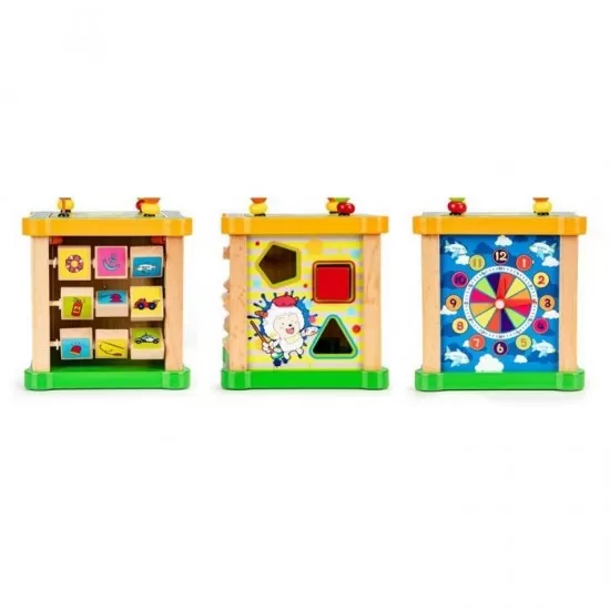 Cub educational din lemn cu tabla Ecotoys HM015473 Cub educational din lemn cu tabla Ecotoys HM015473