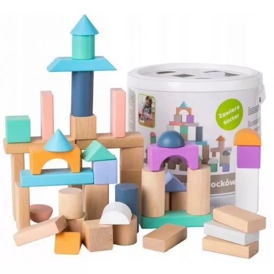 Cuburi din lemn Ecotoys 50 piese