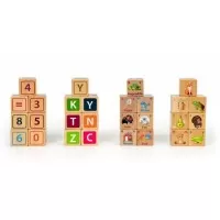 Set cuburi din lemn cu litere, cifre si imagini 32 piese Ecotoys HM014520