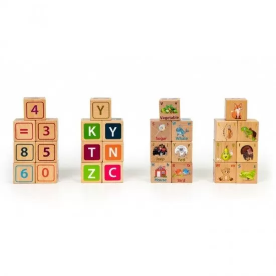 Set cuburi din lemn cu litere, cifre si imagini 32 piese Ecotoys HM014520 Set cuburi din lemn cu litere, cifre si imagini 32 piese Ecotoys HM014520