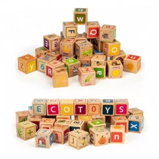 Set cuburi din lemn cu litere, cifre si imagini 32 piese Ecotoys HM014520 Set cuburi din lemn cu litere, cifre si imagini 32 piese Ecotoys HM014520