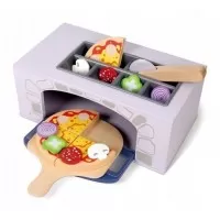 Cuptor pentru pizza din lemn cu accesorii pentru bucatarie si alimente Ecotoys