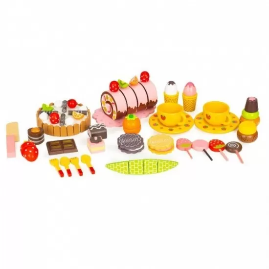 Cutie cu dulciuri si accesorii din lemn, 29 elemente, Ecotoys HC601926 Cutie cu dulciuri si accesorii din lemn, 29 elemente, Ecotoys HC601926