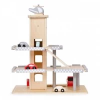Garaj tip parcare, din lemn, pentru masinute cu lift si masinute Ecotoys