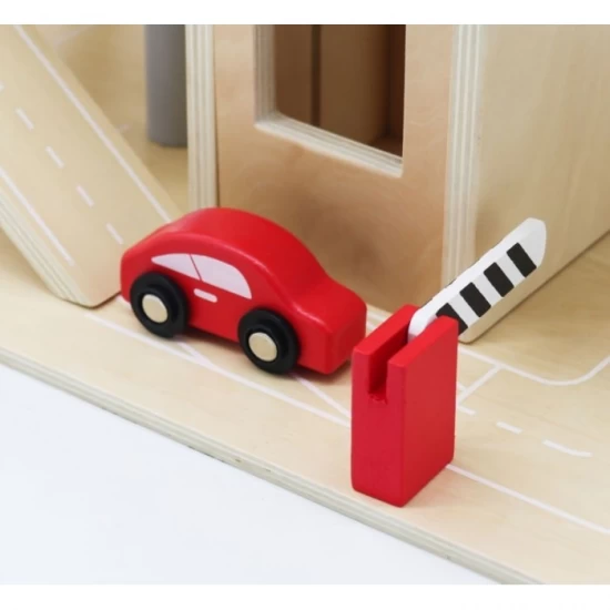Garaj tip parcare, din lemn, pentru masinute cu lift si masinute Ecotoys Garaj tip parcare, din lemn, pentru masinute cu lift si masinute Ecotoys
