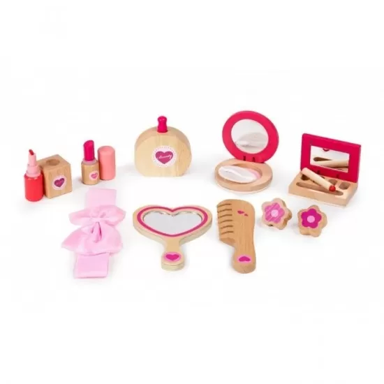 Gentuta de make-up cu 10 elemente din lemn Ecotoys Gentuta de make-up cu 10 elemente din lemn Ecotoys