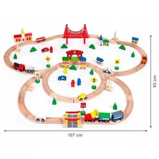 Joc circuit din lemn cu trenulet si masinute 90 piese Ecotoys Joc circuit din lemn cu trenulet si masinute 90 piese Ecotoys