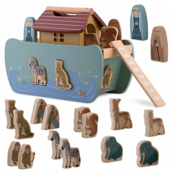 Jucarie educativa Arca lui Noe din lemn cu animalute, 17.5 x 13.5 x 20 cm, Nukido Jucarie educativa Arca lui Noe din lemn cu animalute, 17.5 x 13.5 x 20 cm, Nukido