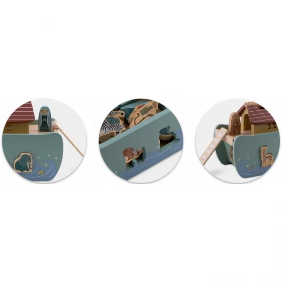 Jucarie educativa Arca lui Noe din lemn cu animalute, 17.5 x 13.5 x 20 cm, Nukido Jucarie educativa Arca lui Noe din lemn cu animalute, 17.5 x 13.5 x 20 cm, Nukido
