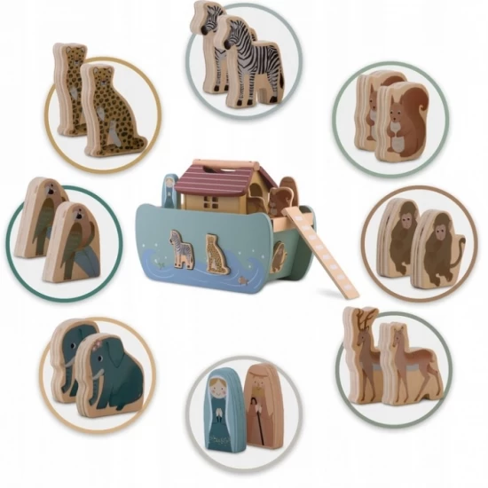 Jucarie educativa Arca lui Noe din lemn cu animalute, 17.5 x 13.5 x 20 cm, Nukido Jucarie educativa Arca lui Noe din lemn cu animalute, 17.5 x 13.5 x 20 cm, Nukido