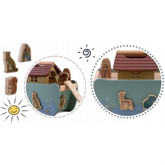 Jucarie educativa Arca lui Noe din lemn cu animalute, 17.5 x 13.5 x 20 cm, Nukido Jucarie educativa Arca lui Noe din lemn cu animalute, 17.5 x 13.5 x 20 cm, Nukido