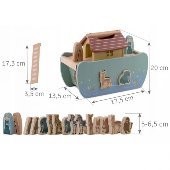 Jucarie educativa Arca lui Noe din lemn cu animalute, 17.5 x 13.5 x 20 cm, Nukido Jucarie educativa Arca lui Noe din lemn cu animalute, 17.5 x 13.5 x 20 cm, Nukido