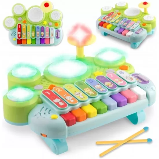 Jucarie educativa cu xilofon, pian, tobe si lumini Ricokids RK-751 Jucarie educativa cu xilofon, pian, tobe si lumini Ricokids RK-751