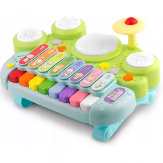 Jucarie educativa cu xilofon, pian, tobe si lumini Ricokids RK-751 Jucarie educativa cu xilofon, pian, tobe si lumini Ricokids RK-751