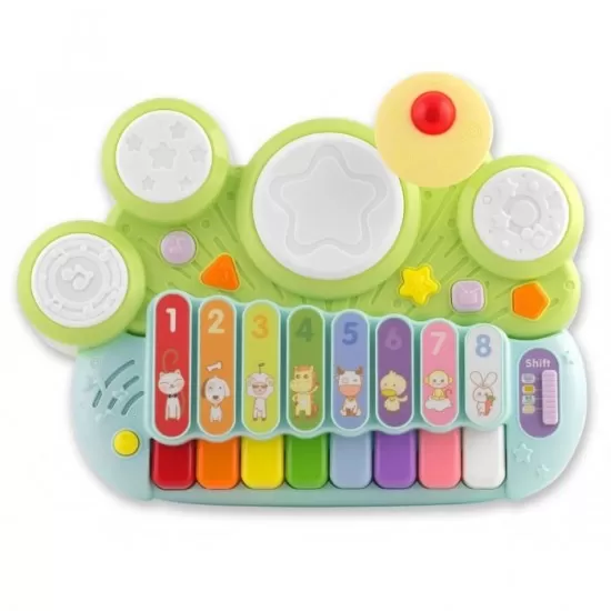 Jucarie educativa cu xilofon, pian, tobe si lumini Ricokids RK-751 Jucarie educativa cu xilofon, pian, tobe si lumini Ricokids RK-751