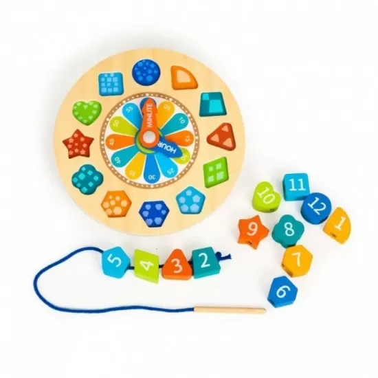 Jucarie educativa din lemn 3 in 1 tip ceas Ecotoys Jucarie educativa din lemn 3 in 1 tip ceas Ecotoys