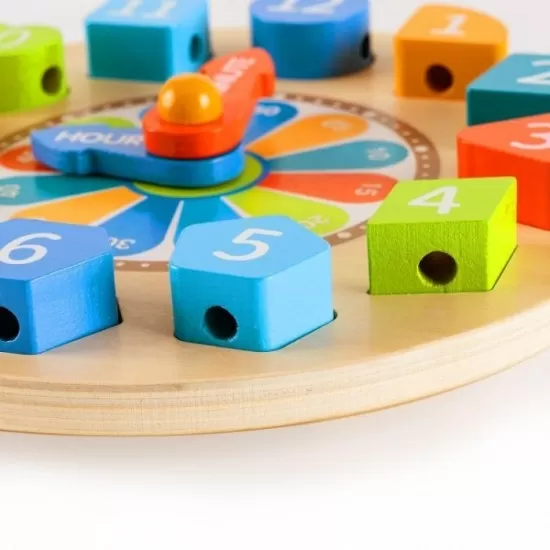 Jucarie educativa din lemn 3 in 1 tip ceas Ecotoys Jucarie educativa din lemn 3 in 1 tip ceas Ecotoys