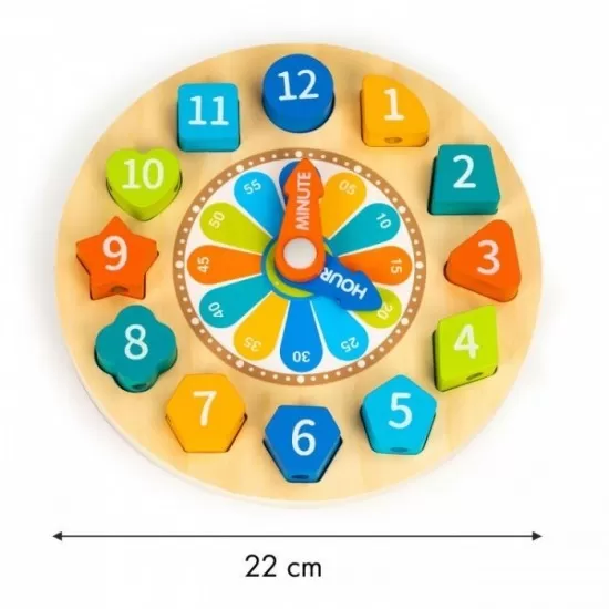 Jucarie educativa din lemn 3 in 1 tip ceas Ecotoys Jucarie educativa din lemn 3 in 1 tip ceas Ecotoys