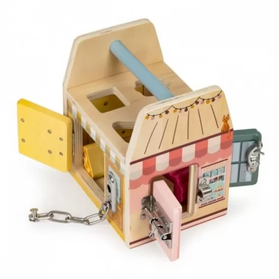 Jucarie educativa din lemn sub forma de cub cu sortator Ecotoys Jucarie educativa din lemn sub forma de cub cu sortator Ecotoys