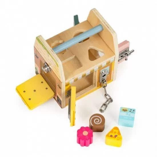 Jucarie educativa din lemn sub forma de cub cu sortator Ecotoys Jucarie educativa din lemn sub forma de cub cu sortator Ecotoys