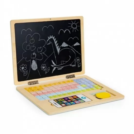 Laptop educational din lemn cu magnet si taste din lemn Ecotoys G068 - Roz Laptop educational din lemn cu magnet si taste din lemn Ecotoys G068 - Roz