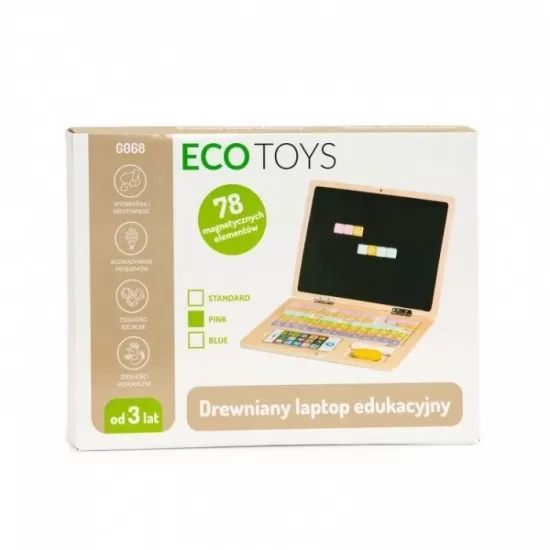 Laptop educational din lemn cu magnet si taste din lemn Ecotoys G068 - Roz Laptop educational din lemn cu magnet si taste din lemn Ecotoys G068 - Roz