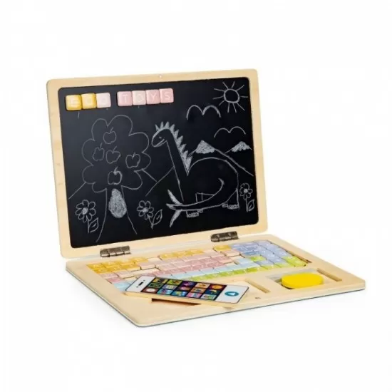 Laptop educational din lemn cu magnet si taste din lemn Ecotoys G068 - Alb Laptop educational din lemn cu magnet si taste din lemn Ecotoys G068 - Alb