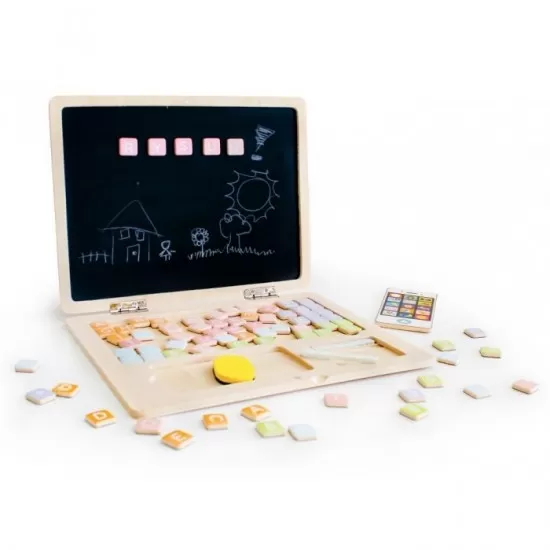 Laptop educational din lemn cu magnet si taste din lemn Ecotoys G068 - Alb Laptop educational din lemn cu magnet si taste din lemn Ecotoys G068 - Alb