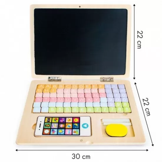 Laptop educational din lemn cu magnet si taste din lemn Ecotoys G068 - Alb Laptop educational din lemn cu magnet si taste din lemn Ecotoys G068 - Alb